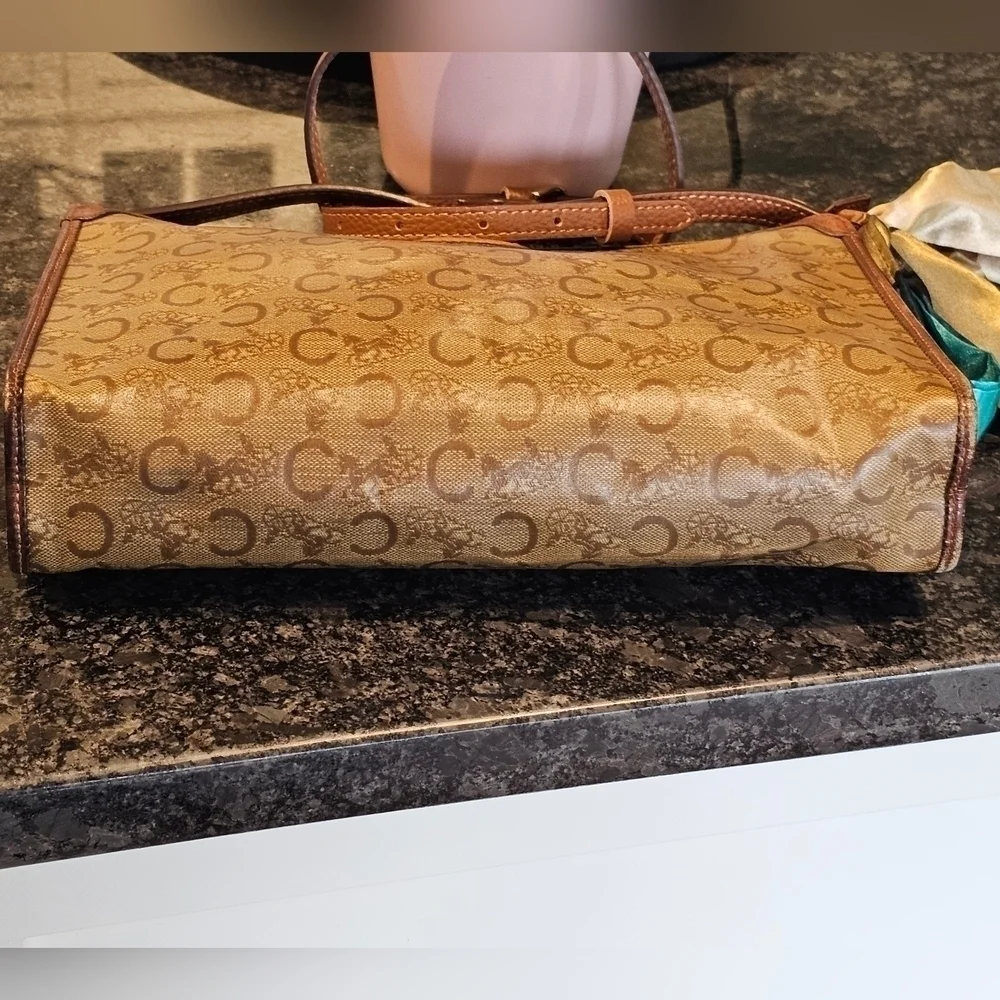 Céline "C" Monogram Horse & Carraige Coated Canvas Clutch w/Strap & Twilly Added - Picture 2 of 16